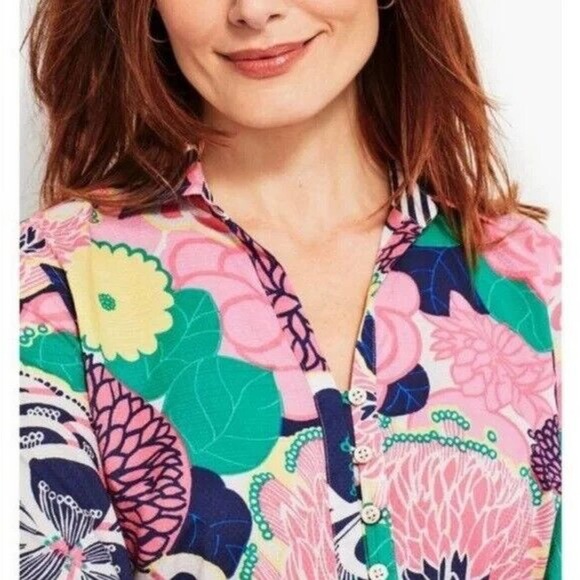 Talbots Floral Popover Textured Lightweight Top Pink Women's Plus Size 2X H14153 - Picture 4 of 12